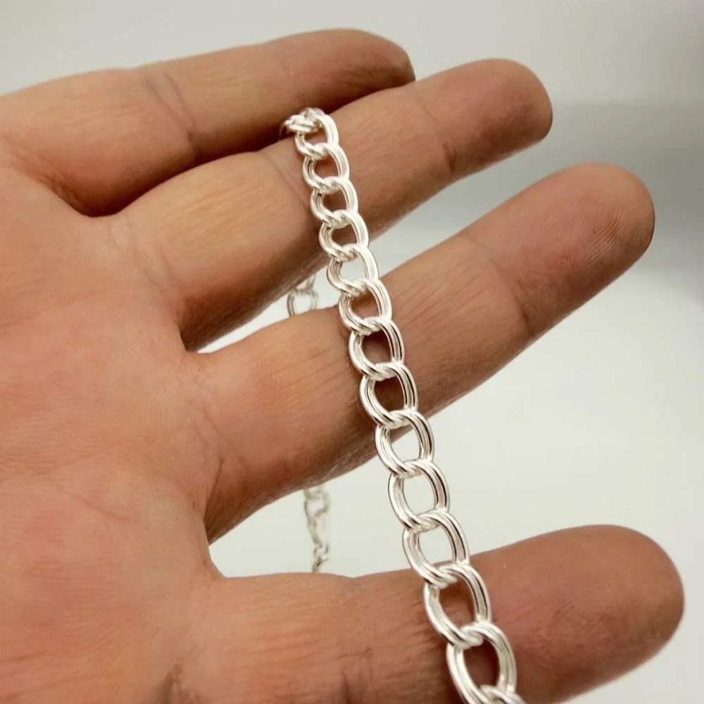 Vintage FAS Italy 925 Sterling Silver DOUBLE OVAL LINK Chain Charm Bracelet 7.5